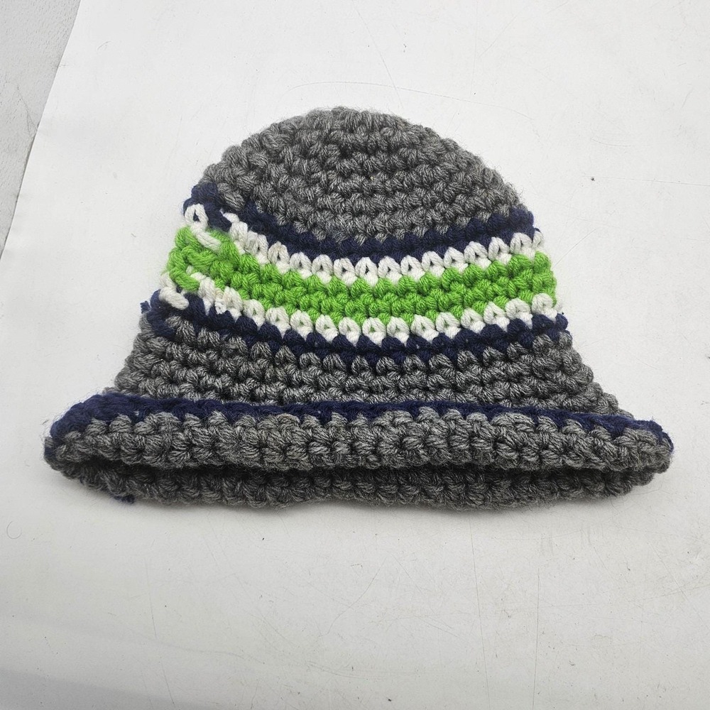 Seattle Seahawks Colors Handmade Crochet Hat Bucket OSFM Gray Green Blue